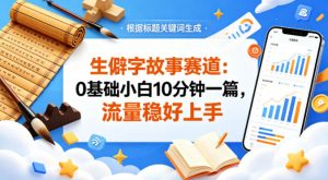 公众号流量主——生僻字故事赛道，流量稳，好上手，0基础小白也能10分钟一篇-金鼎聊项目