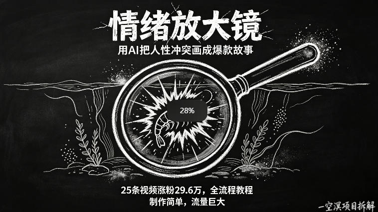 AI制作“情绪放大镜“视频，25条视频涨粉29.6W粉，流量巨大，制作简单，全流程教程-金鼎聊项目