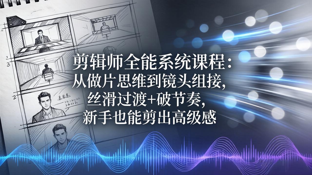 剪辑师全能系统课程：从做片思维到镜头组接，丝滑过渡+破节奏，新手也能剪出高级感-金鼎聊项目