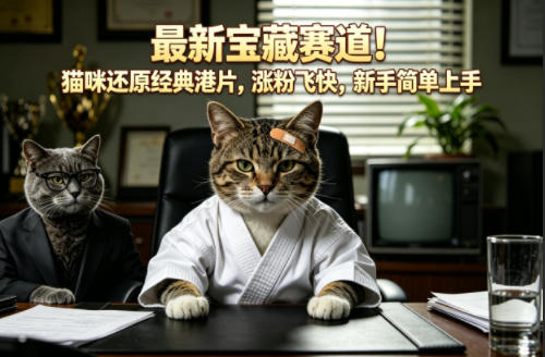 最新宝藏赛道！猫咪还原经典港片，涨粉飞快，新手简单上手-金鼎聊项目