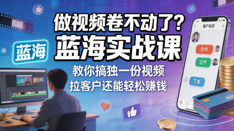 做视频卷不动了？蓝海实战课教你搞独一份视频，拉客户还能轻松賺钱！【原创双语字幕】-金鼎聊项目