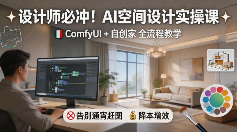设计师必冲！AI空间设计实操课，ComfyUI+自创家全教学，告别通宵赶图，降本增效-金鼎聊项目