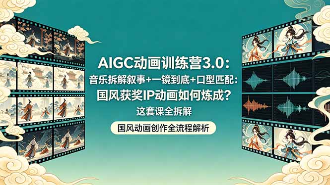 AIGC动画训练营3.0：音乐拆解叙事+一镜到底+口型匹配：国风获奖IP动画如何炼成？这套课全拆解-金鼎聊项目