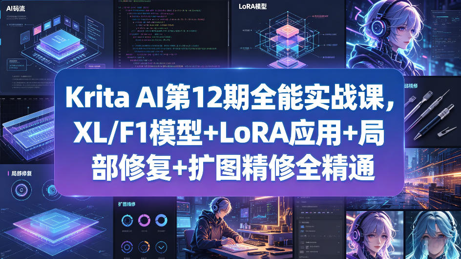 Krita AI第12期全能实战课，XL/F1模型+LoRA应用+局部修复+扩图精修全精通-金鼎聊项目
