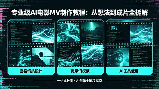 专业级AI电影MV制作教程，从想法到成片全拆解，宫格镜头+提示词模板+AI工具一站式教学-金鼎聊项目
