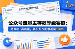 公众号流量主之存款等级赛道，高互动+高流量，轻松达到万次阅读，甚至10w+-金鼎聊项目