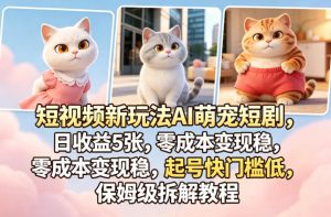 短视频新玩法AI萌宠短剧，日收益5张，零成本变现稳，起号快门槛低，保姆级拆解教程-金鼎聊项目