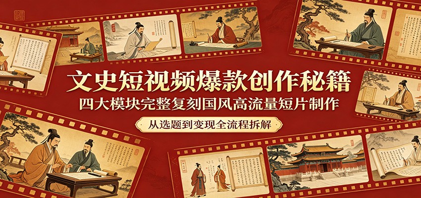 文史短视频爆款创作秘籍：四大模块完整复刻国风高流量短片制作-金鼎聊项目