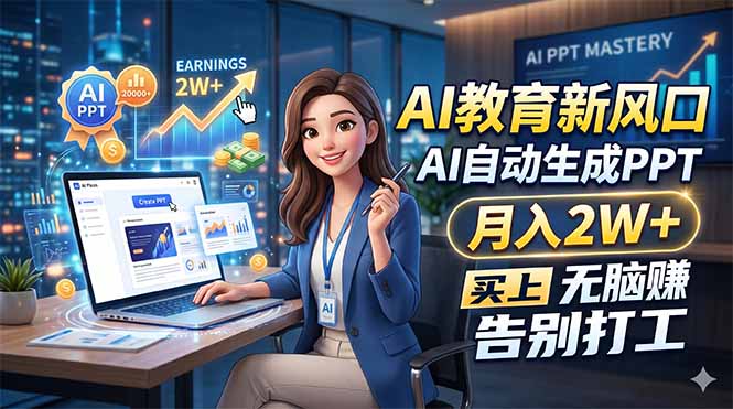 AI教育新风口，AI自动生成PPT，月入2W+，无脑赚，告别打工-金鼎聊项目