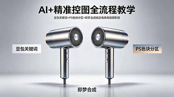 AI+精准控图全流程教学 豆包关键词+PS色块分区+即梦合成搞定电商高级摄影图-金鼎聊项目
