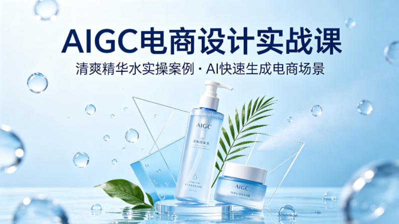 AIGC电商设计实战课，以清爽精华水为实操案例，教你用AI快速生成电商场景-金鼎聊项目