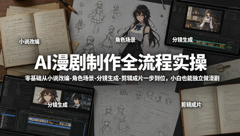 AI漫剧制作全流程实操，零基础从小说改编-角色场景-分镜生成-剪辑成片一步到位，小白也能独立做漫剧-金鼎聊项目