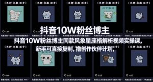 抖音10W粉丝博主同款星座性格解析视频实操课，新手可直接复制，撸创作伙伴计划，分成计划等-金鼎聊项目