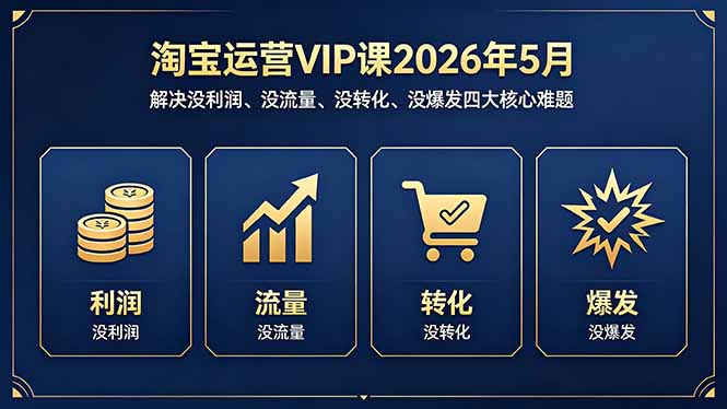 淘宝运营VIP课2026年5月：解决没利润、没流量、没转化、没爆发四大核心难题-金鼎聊项目