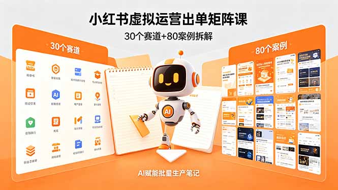 小红书虚拟运营出单矩阵课：30个赛道+80案例拆解，AI赋能批量生产笔记-金鼎聊项目
